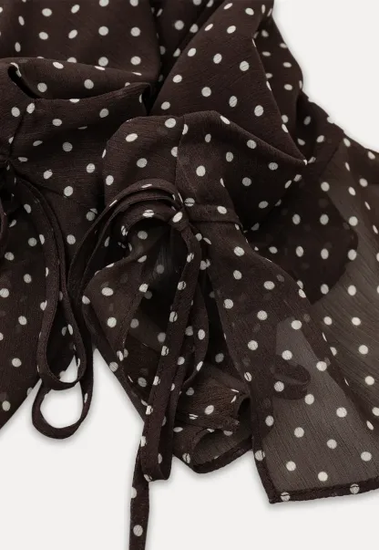 Polka Dot V Neck Tie Sleeve A Line Dress