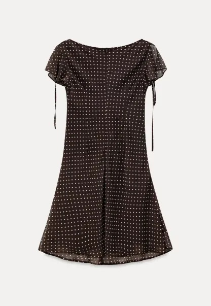 Polka Dot V Neck Tie Sleeve A Line Dress