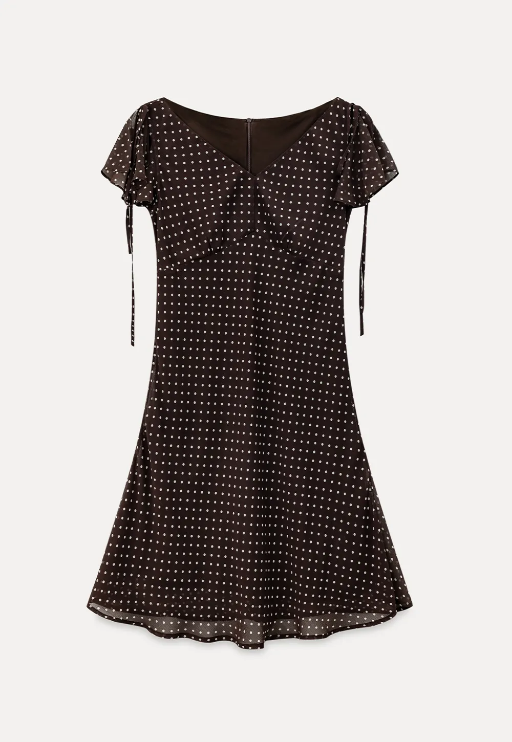 Polka Dot V Neck Tie Sleeve A Line Dress