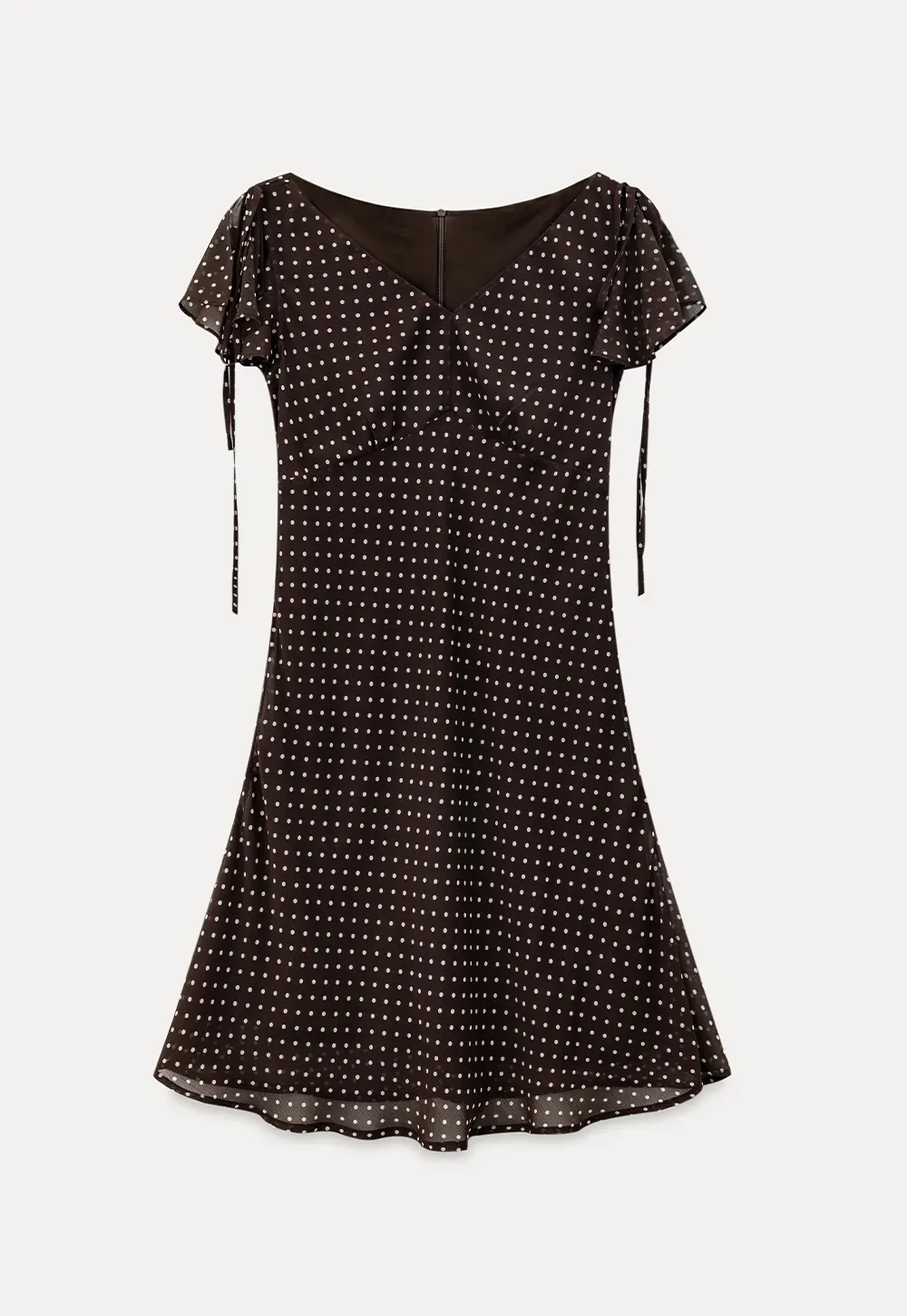 Polka Dot V Neck Tie Sleeve A Line Dress