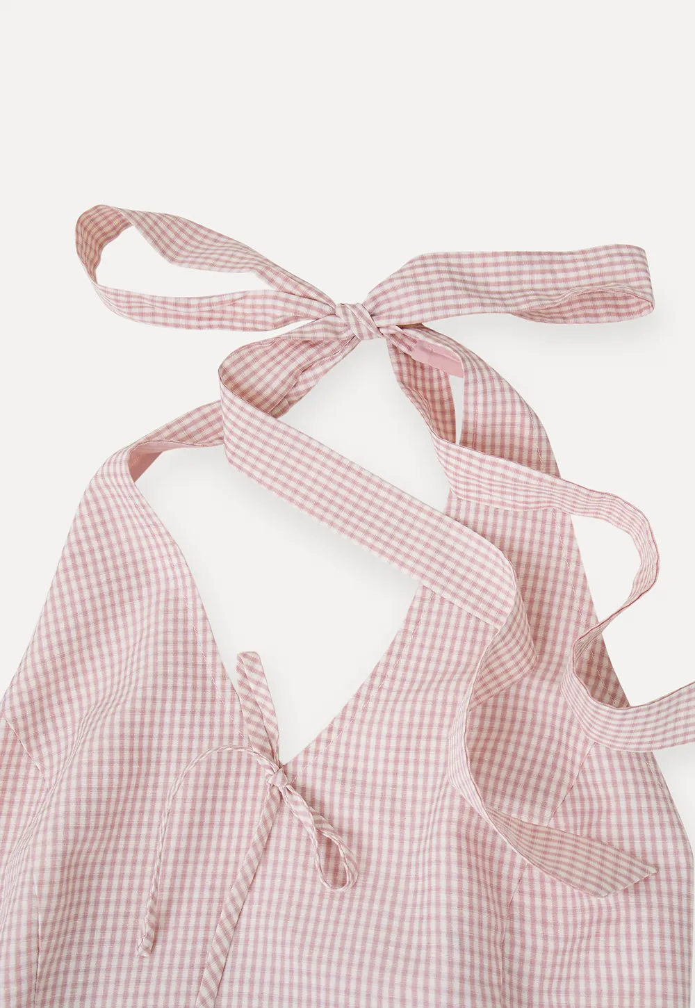 Gingham Check Halter Neck Drawstring Dress