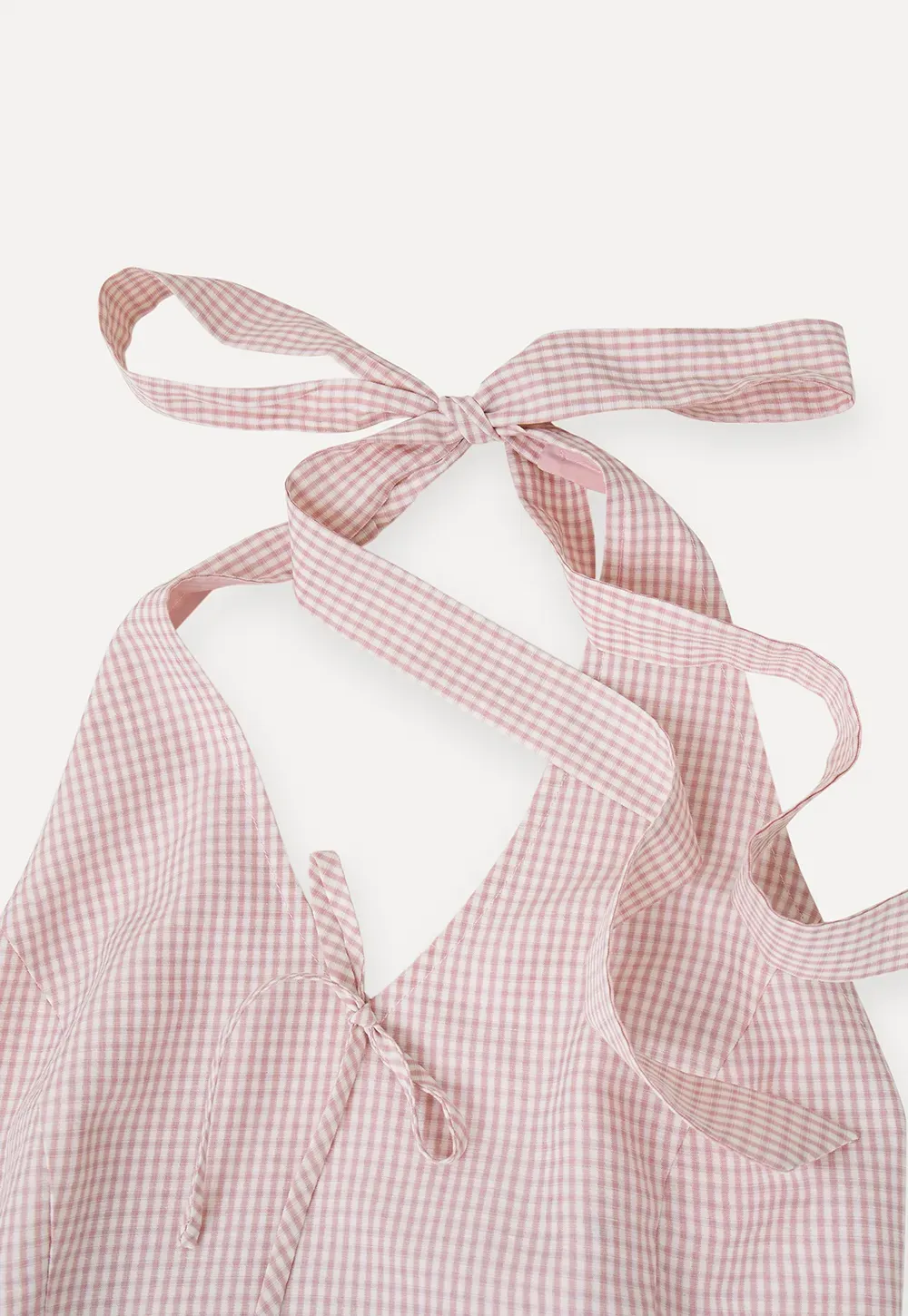 Gingham Check Halter Neck Drawstring Dress
