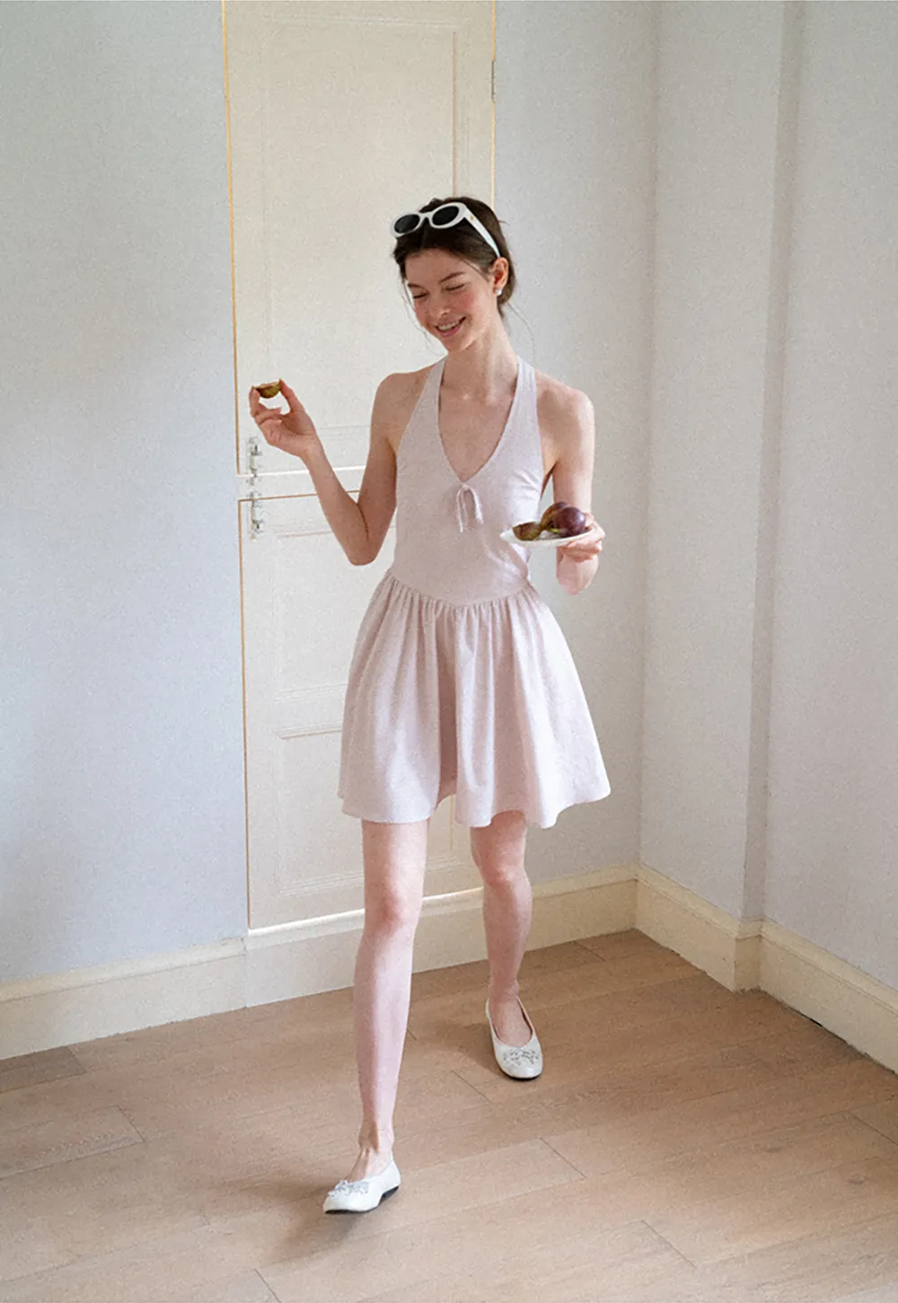 Gingham Check Halter Neck Drawstring Dress
