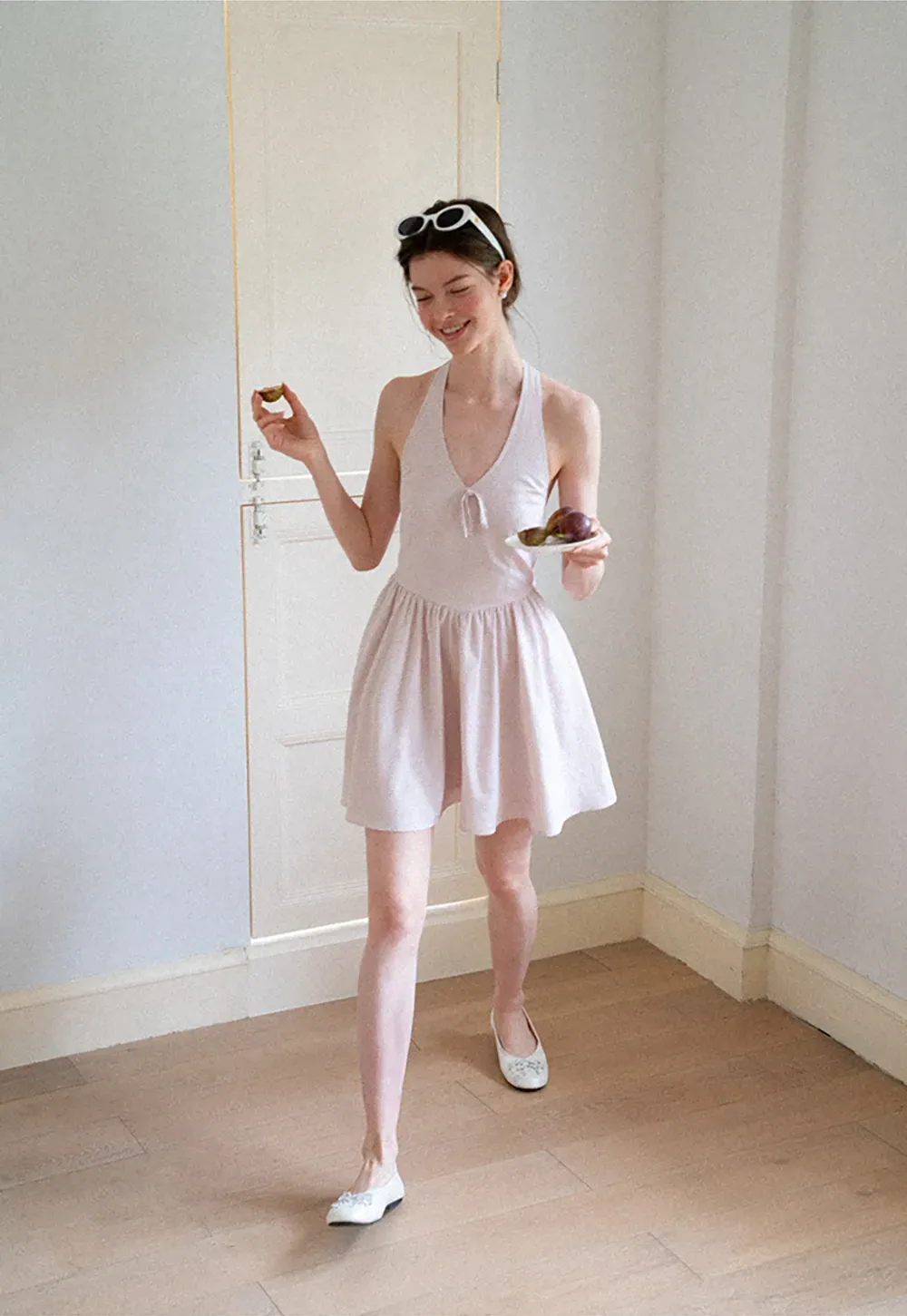Gingham Check Halter Neck Drawstring Dress