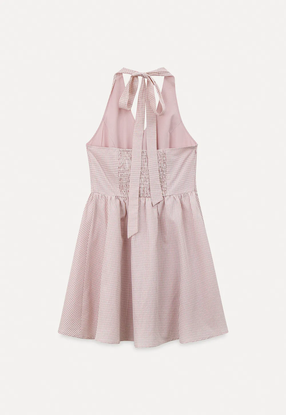 Gingham Check Halter Neck Drawstring Dress