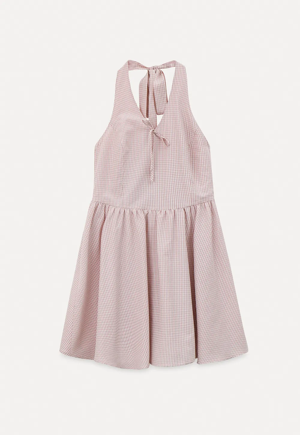 Gingham Check Halter Neck Drawstring Dress