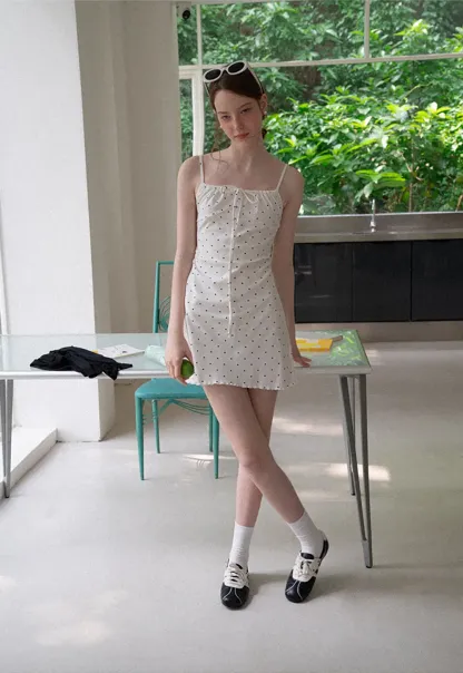 Polka Dot Print Drawstring Waist Slip Dress