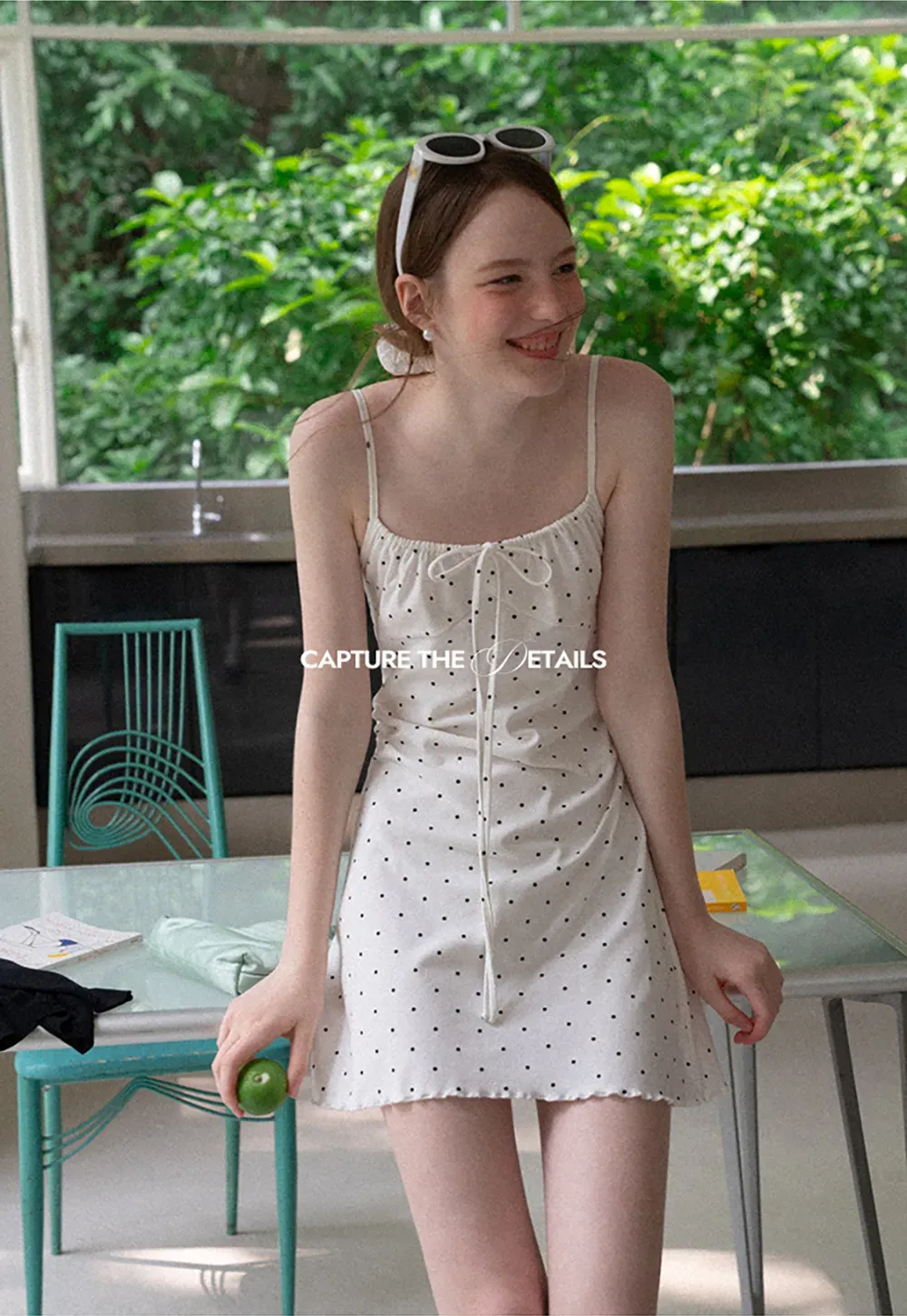 Polka Dot Print Drawstring Waist Slip Dress