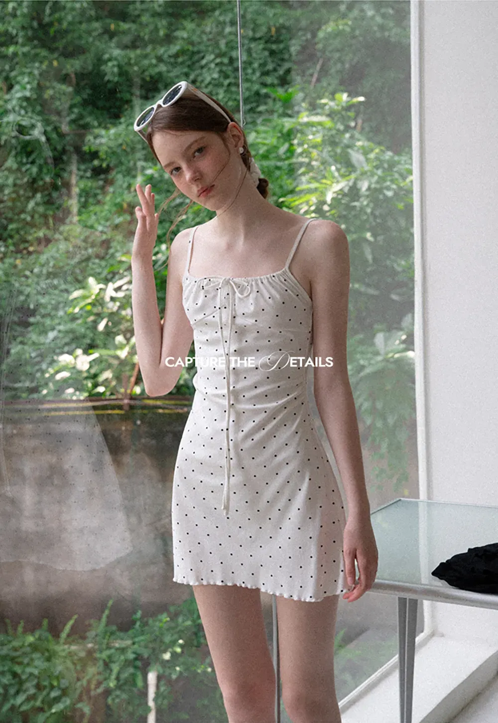 Polka Dot Print Drawstring Waist Slip Dress