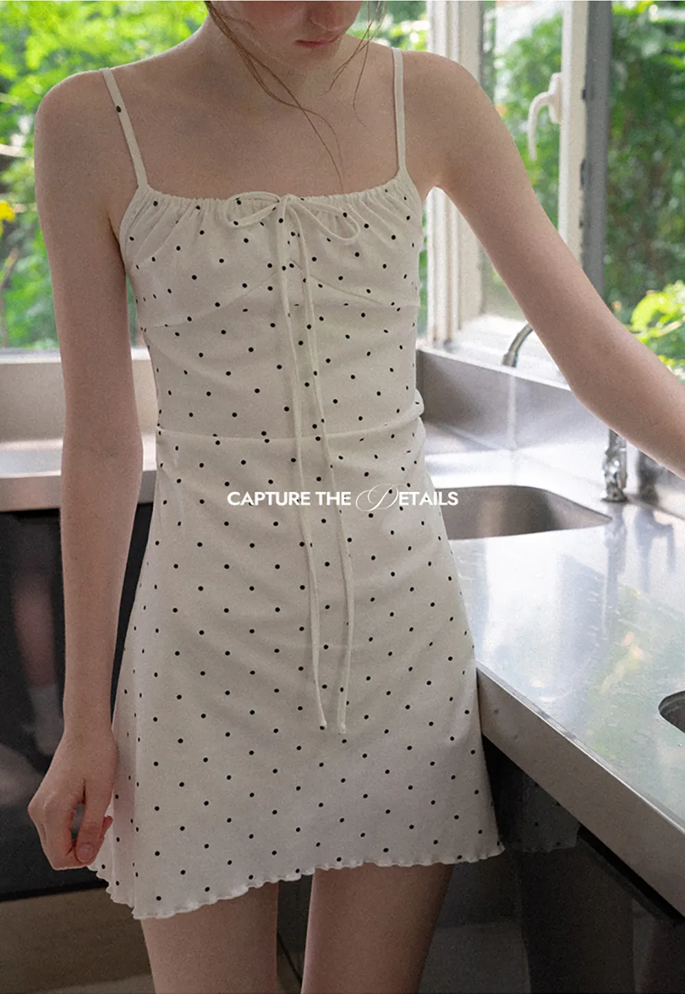Polka Dot Print Drawstring Waist Slip Dress