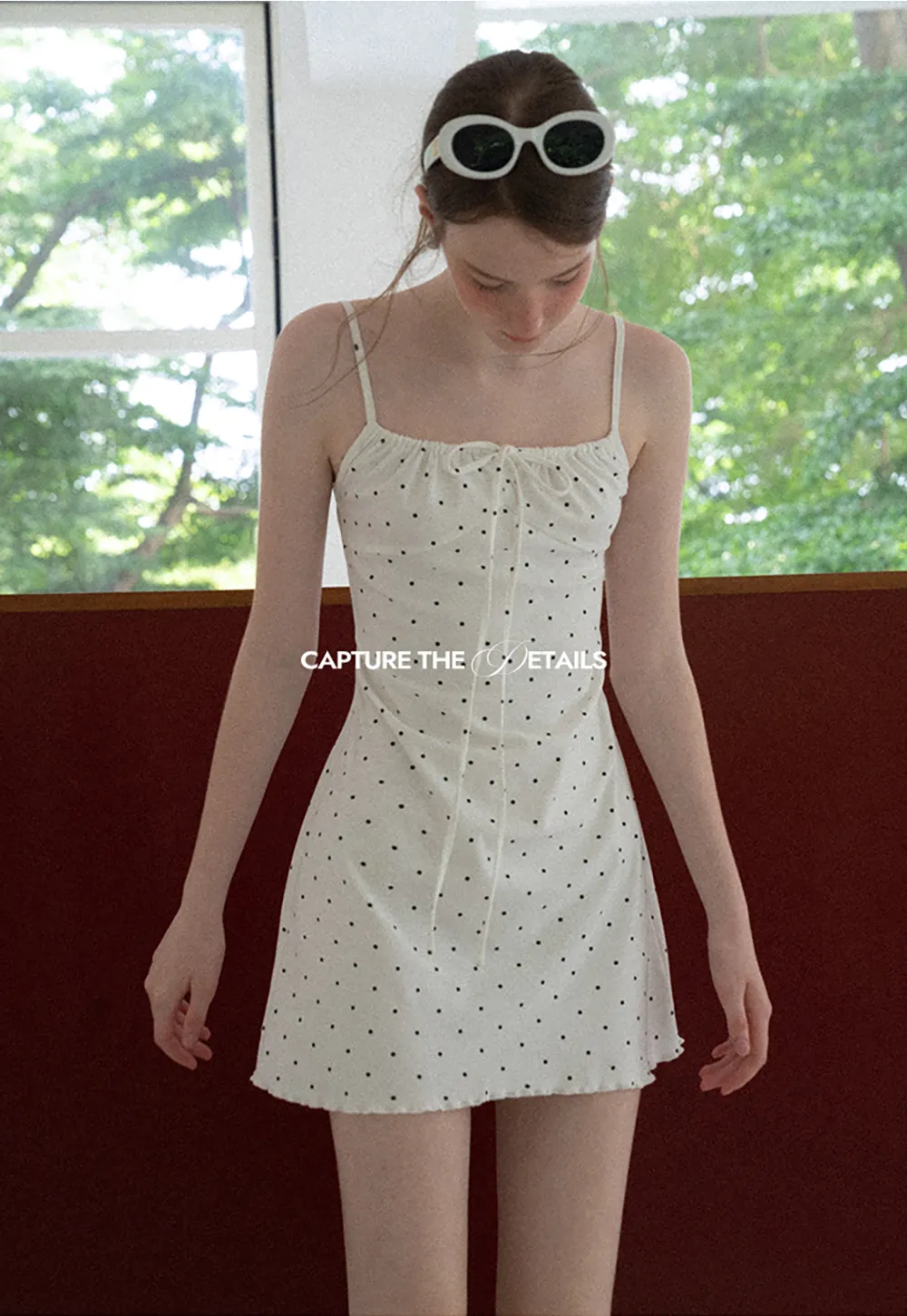 Polka Dot Print Drawstring Waist Slip Dress