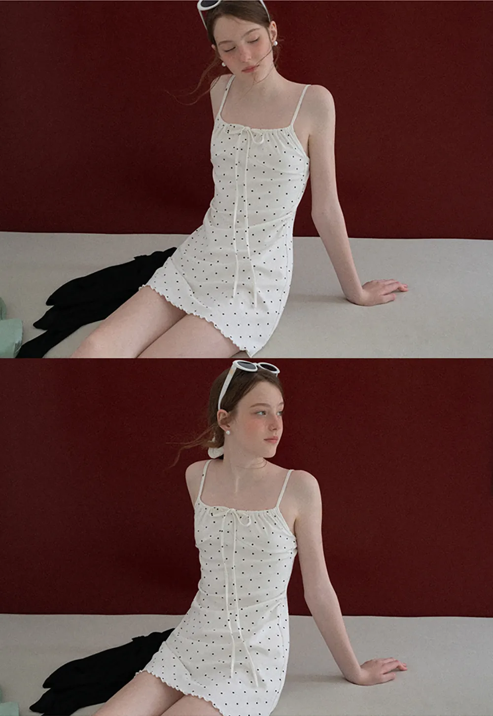 Polka Dot Print Drawstring Waist Slip Dress