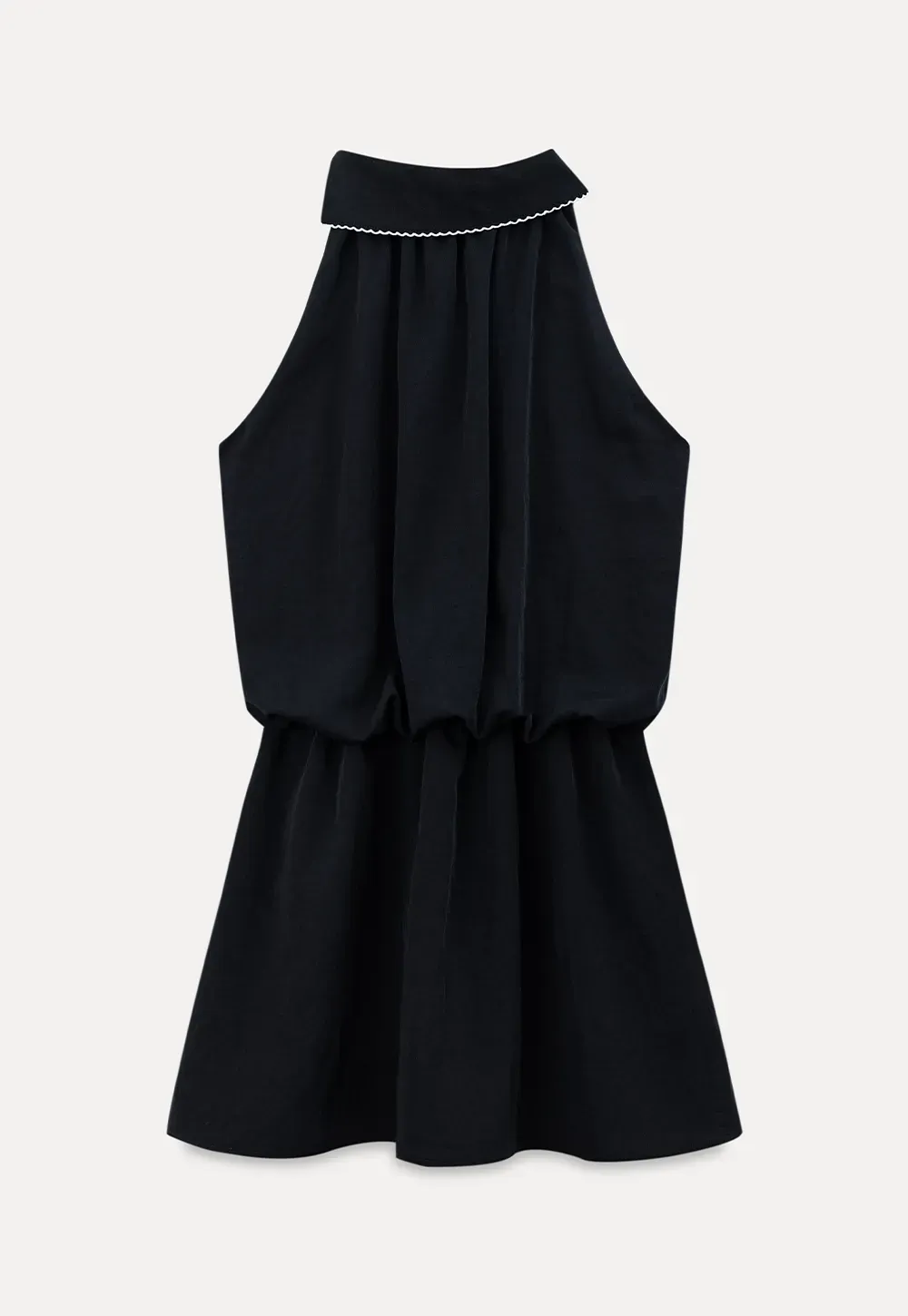 High Neck Sleeveless Pleated Dress with Embroidered Trim