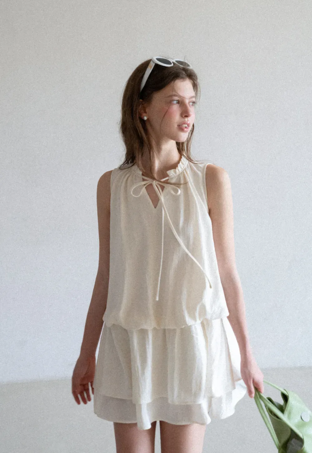 Tiered Ruffle Sleeveless Dress with Tie Neck