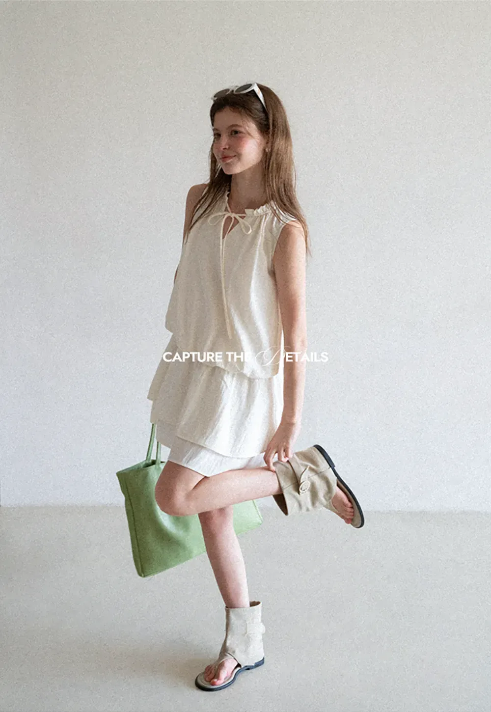 Tiered Ruffle Sleeveless Dress with Tie Neck