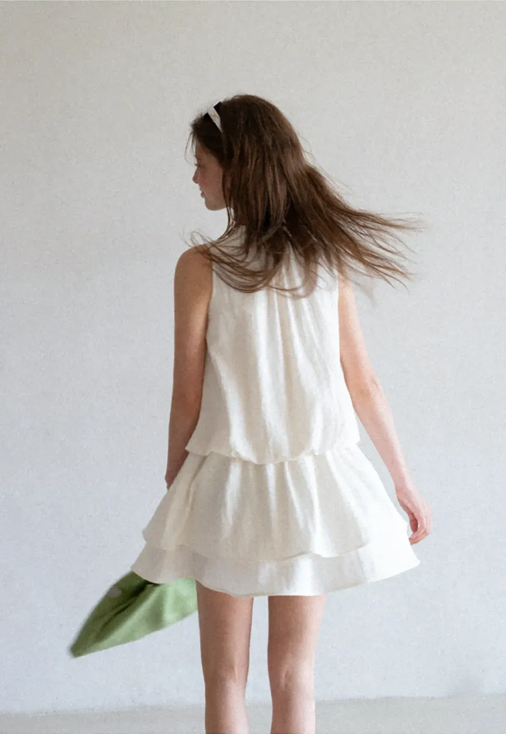 Tiered Ruffle Sleeveless Dress with Tie Neck