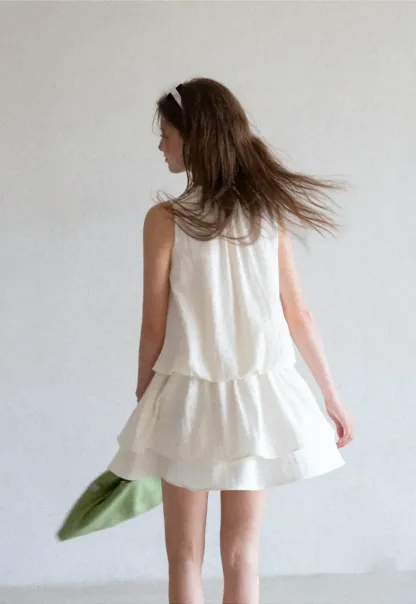 Tiered Ruffle Sleeveless Dress with Tie Neck