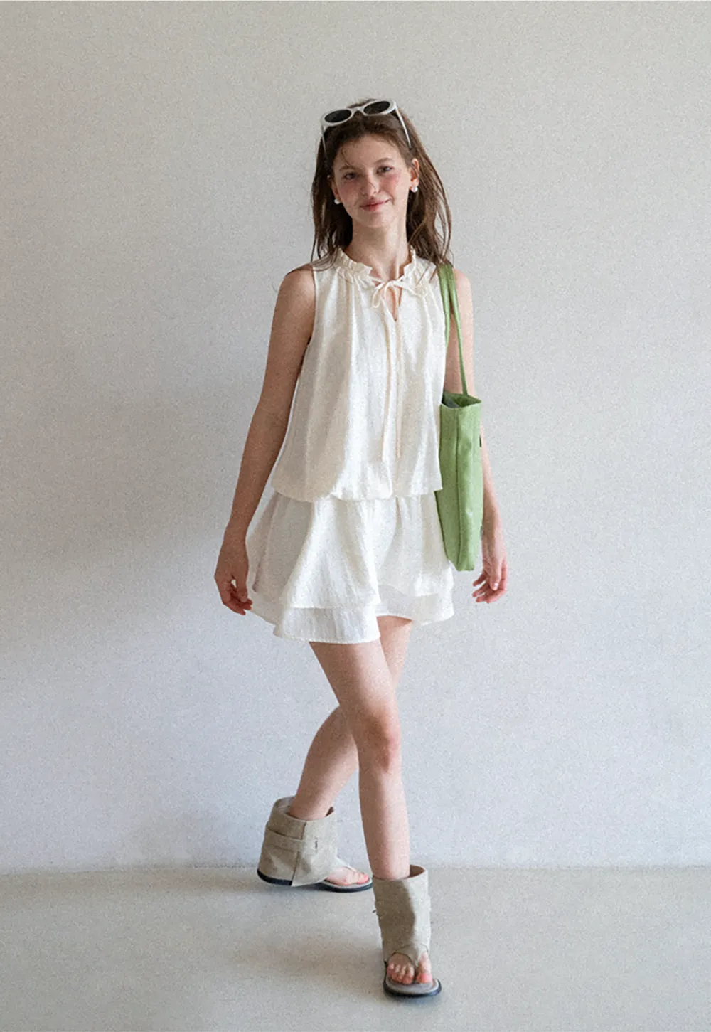 Tiered Ruffle Sleeveless Dress with Tie Neck