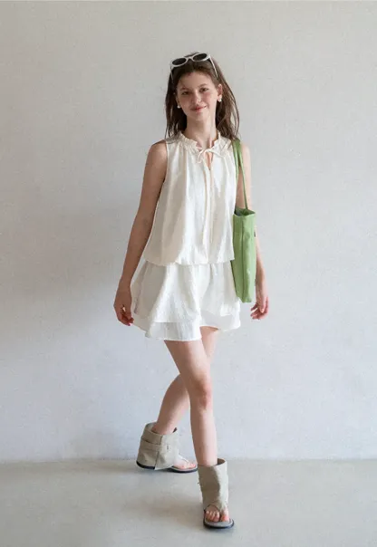 Tiered Ruffle Sleeveless Dress with Tie Neck