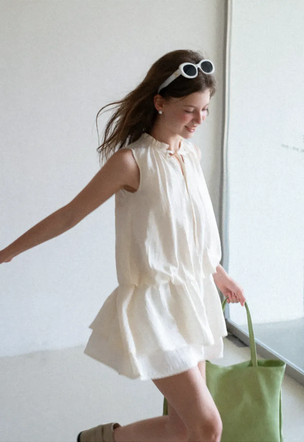Tiered Ruffle Sleeveless Dress with Tie Neck