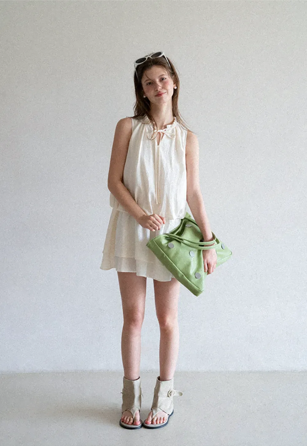 Tiered Ruffle Sleeveless Dress with Tie Neck