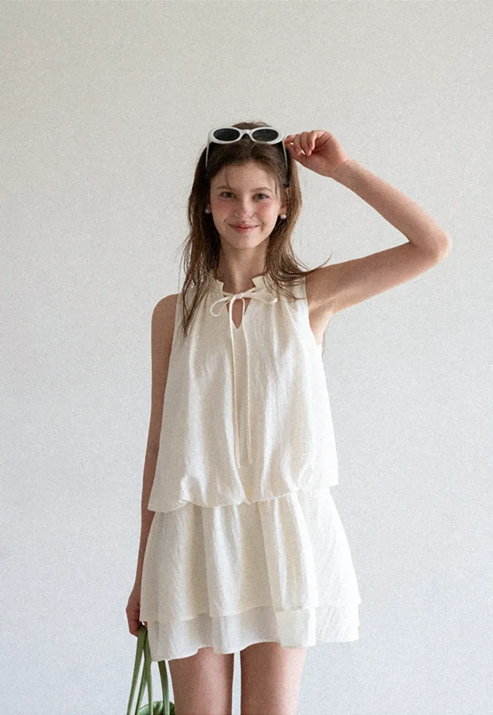 Tiered Ruffle Sleeveless Dress with Tie Neck