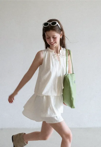 Tiered Ruffle Sleeveless Dress with Tie Neck