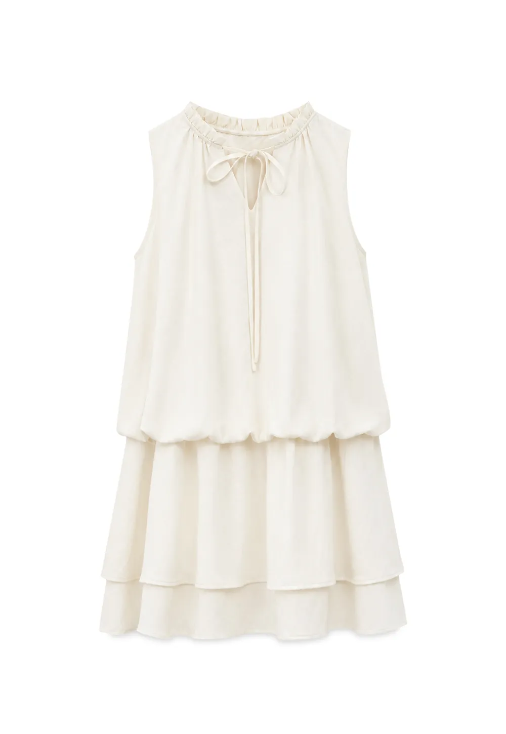 Tiered Ruffle Sleeveless Dress with Tie Neck