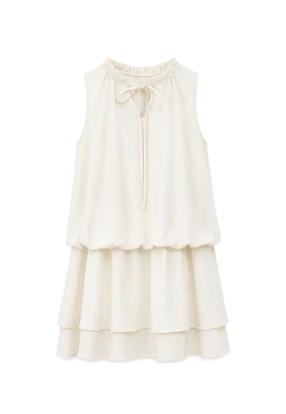Tiered Ruffle Sleeveless Dress with Tie Neck