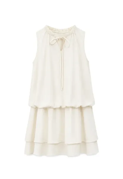 Tiered Ruffle Sleeveless Dress with Tie Neck