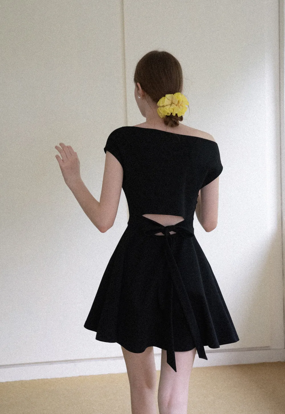 Off Shoulder Cutout Back Tie Waist Dress