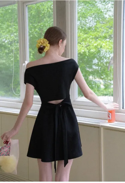 Off Shoulder Cutout Back Tie Waist Dress