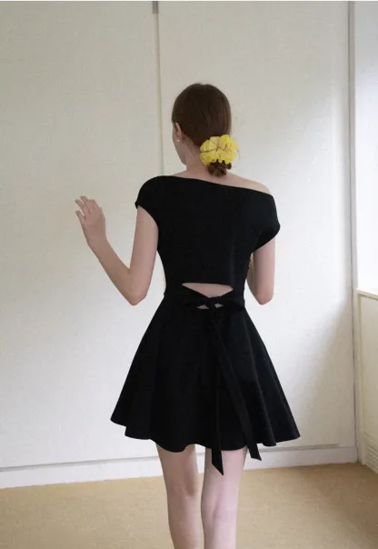 Off Shoulder Cutout Back Tie Waist Dress