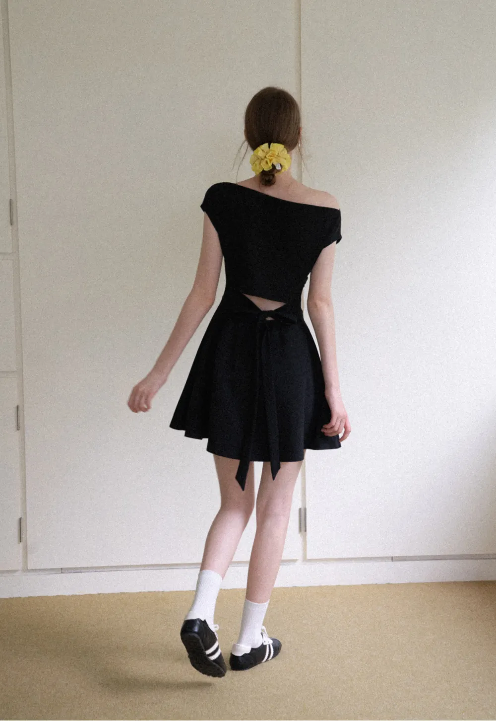 Off Shoulder Cutout Back Tie Waist Dress