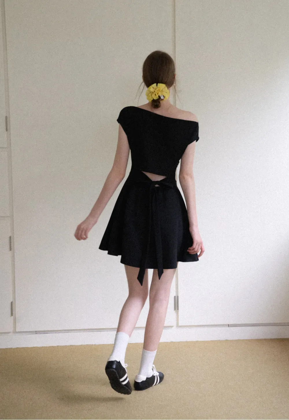 Off Shoulder Cutout Back Tie Waist Dress