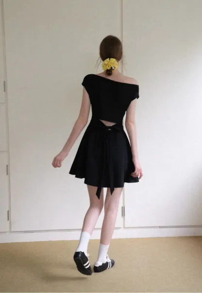 Off Shoulder Cutout Back Tie Waist Dress