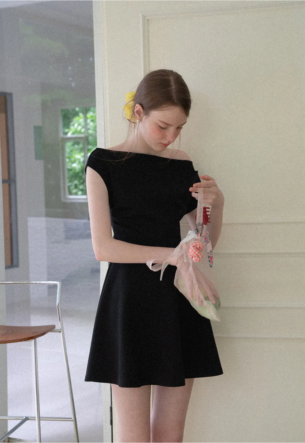 Off Shoulder Cutout Back Tie Waist Dress