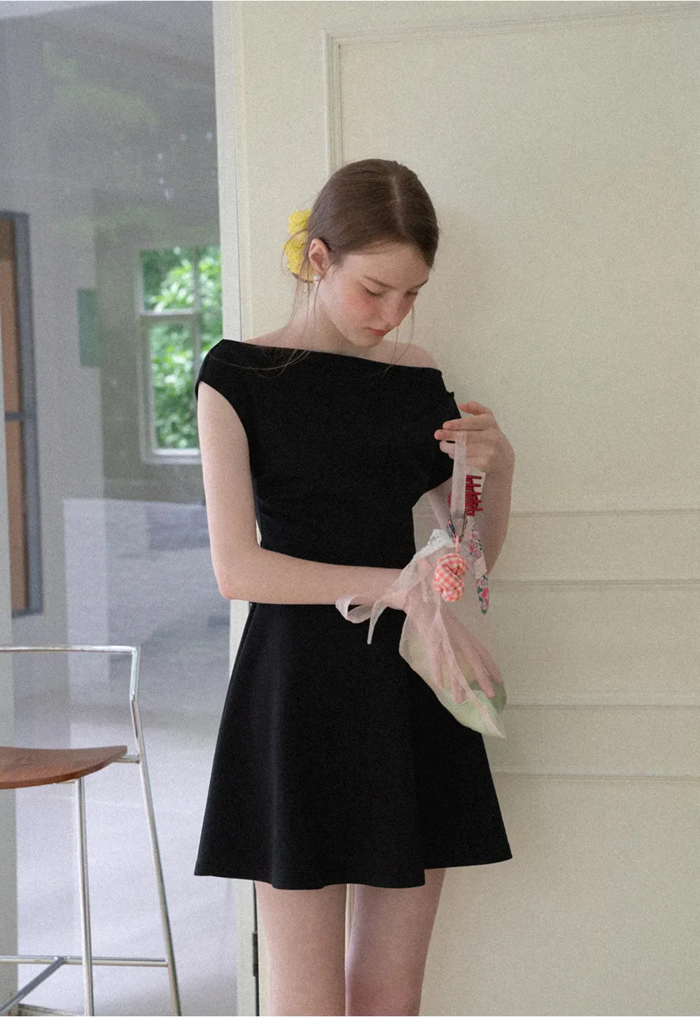 Off Shoulder Cutout Back Tie Waist Dress