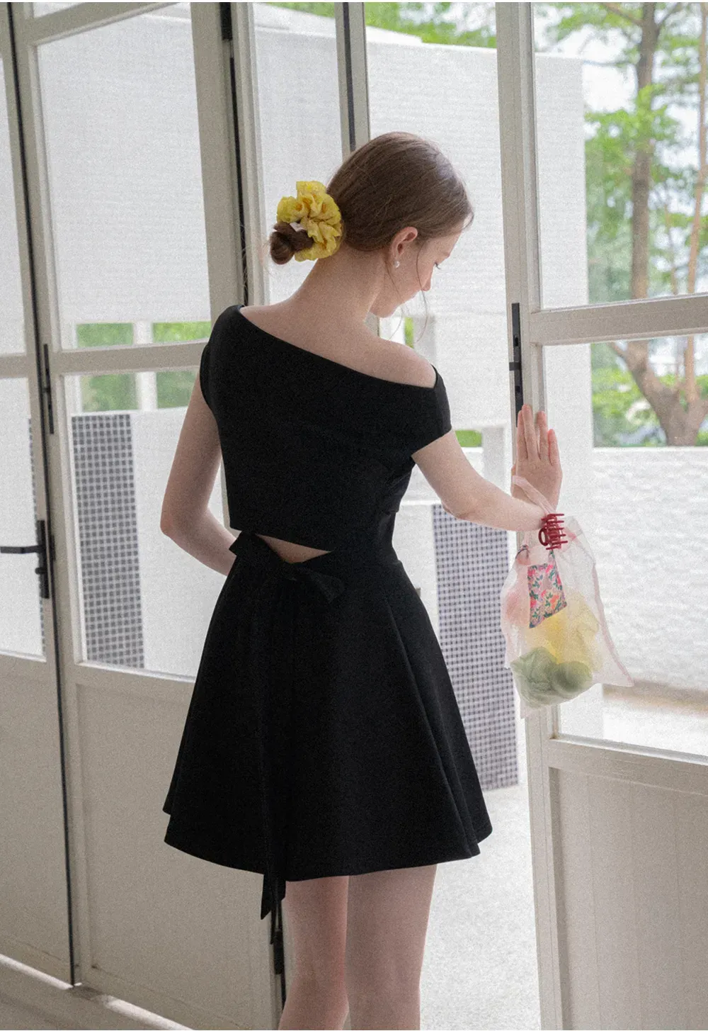 Off Shoulder Cutout Back Tie Waist Dress