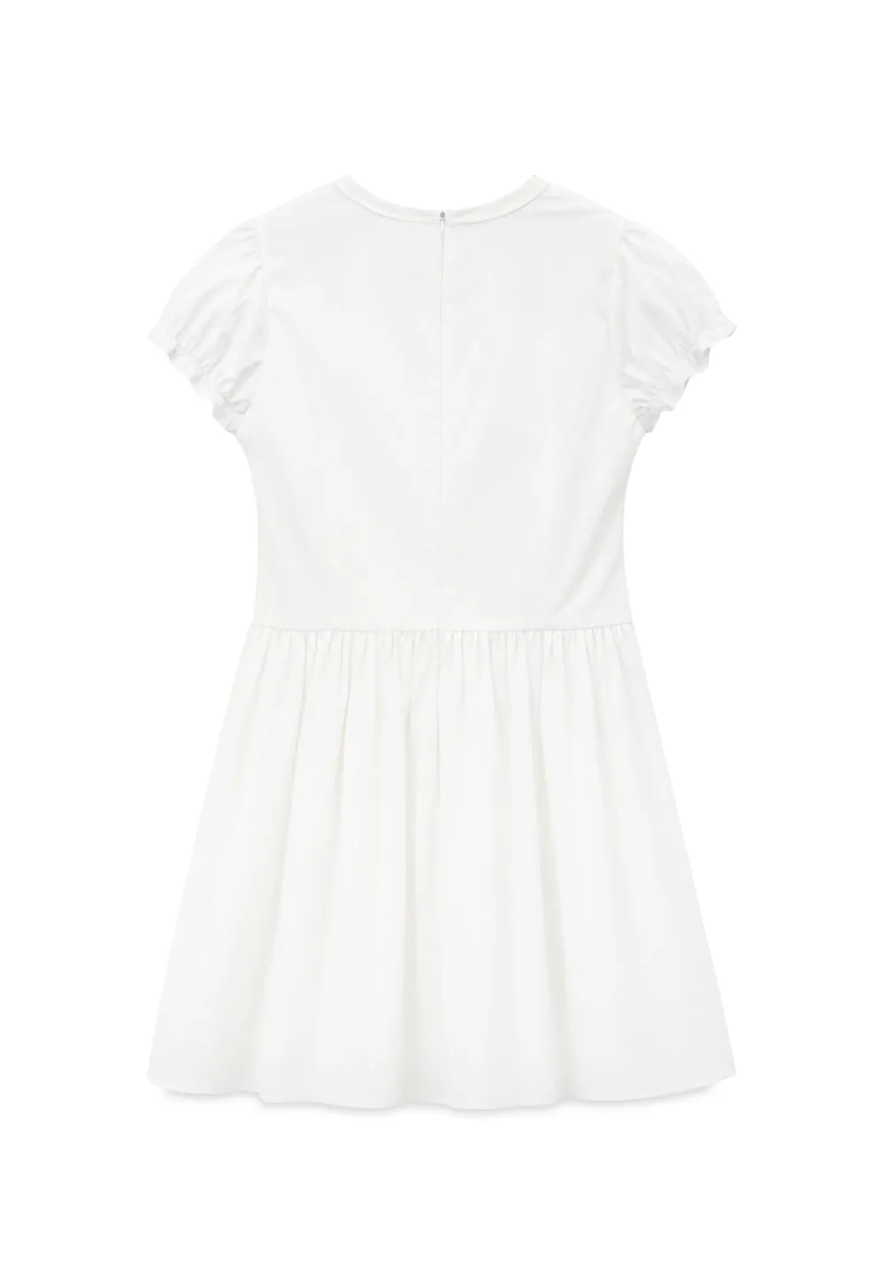 V Neck Lace Trim Puffed Sleeve Drawstring Dress