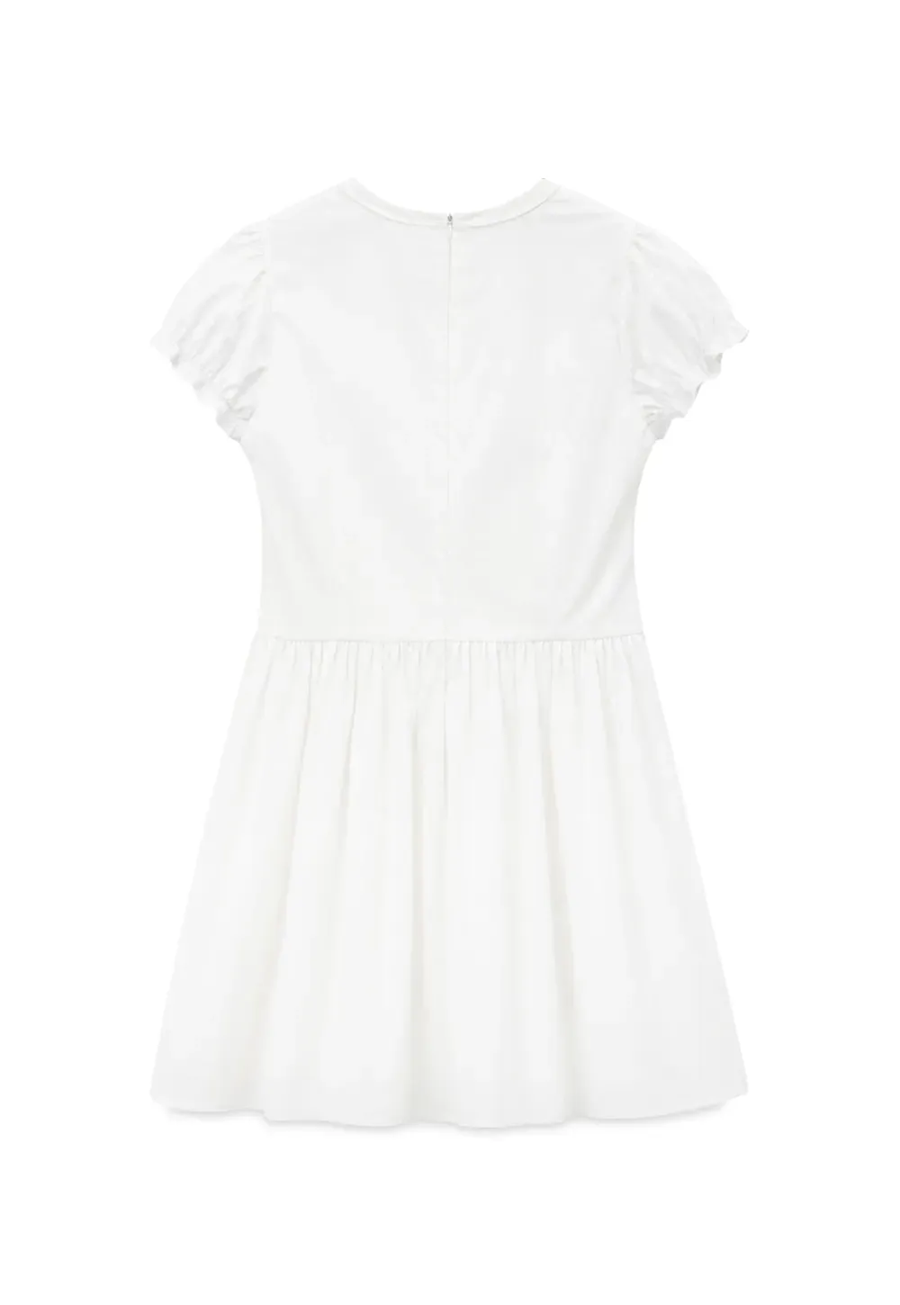 V Neck Lace Trim Puffed Sleeve Drawstring Dress