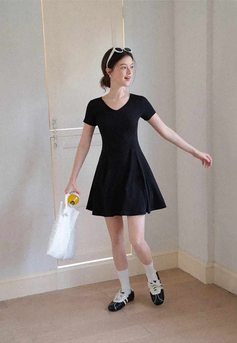 V Neck Short Sleeve A Line Dress