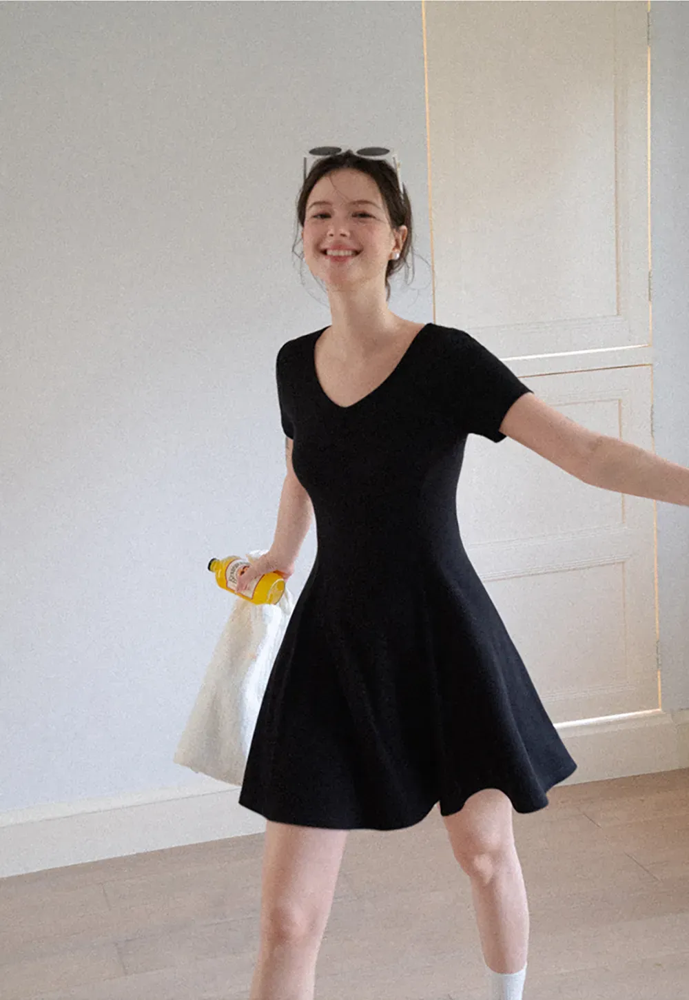 V Neck Short Sleeve A Line Dress