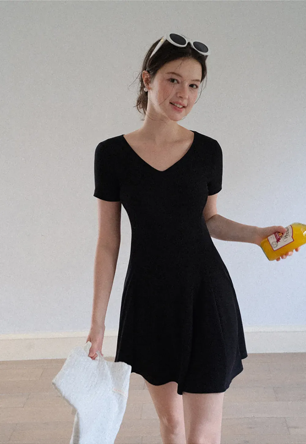 V Neck Short Sleeve A Line Dress