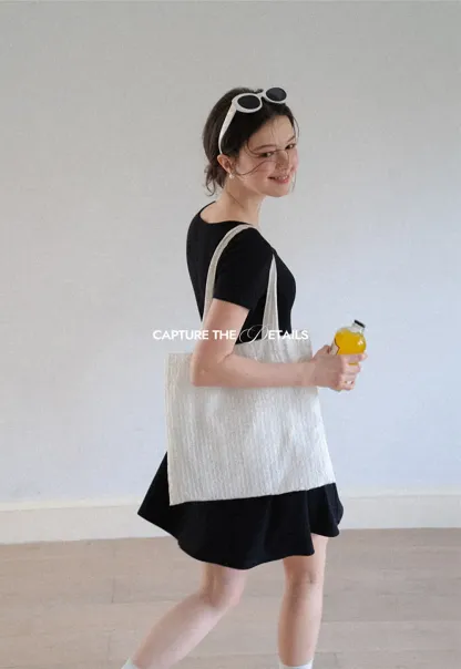 V Neck Short Sleeve A Line Dress