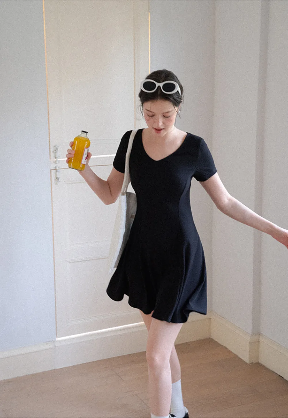 V Neck Short Sleeve A Line Dress