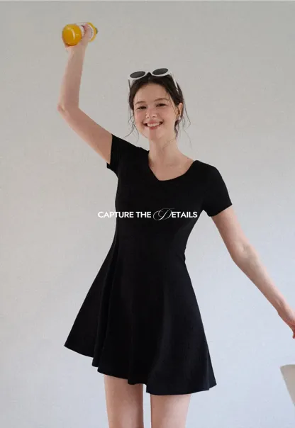 V Neck Short Sleeve A Line Dress