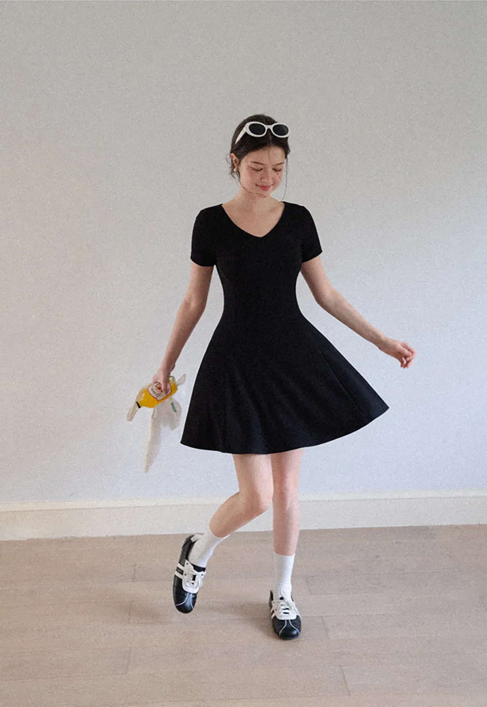 V Neck Short Sleeve A Line Dress