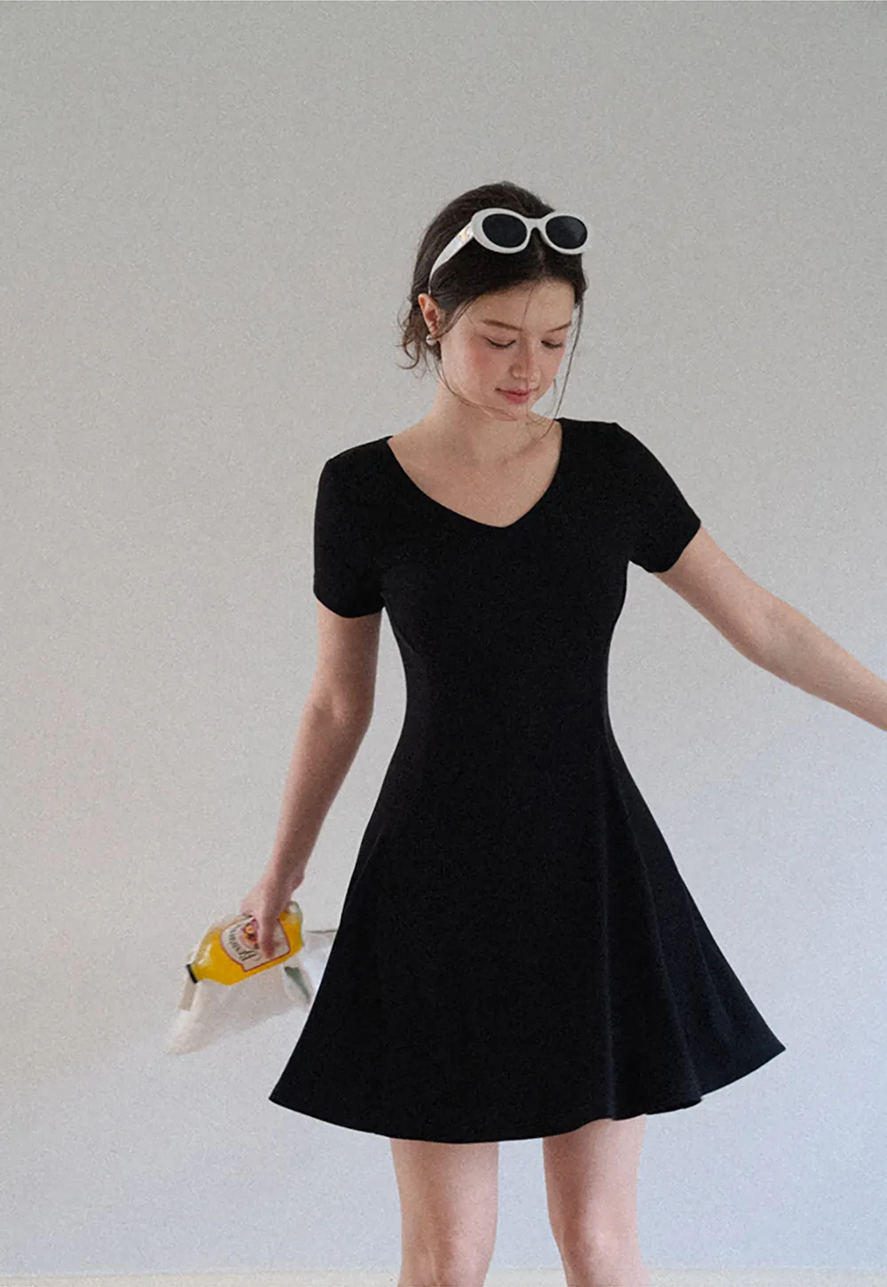 V Neck Short Sleeve A Line Dress