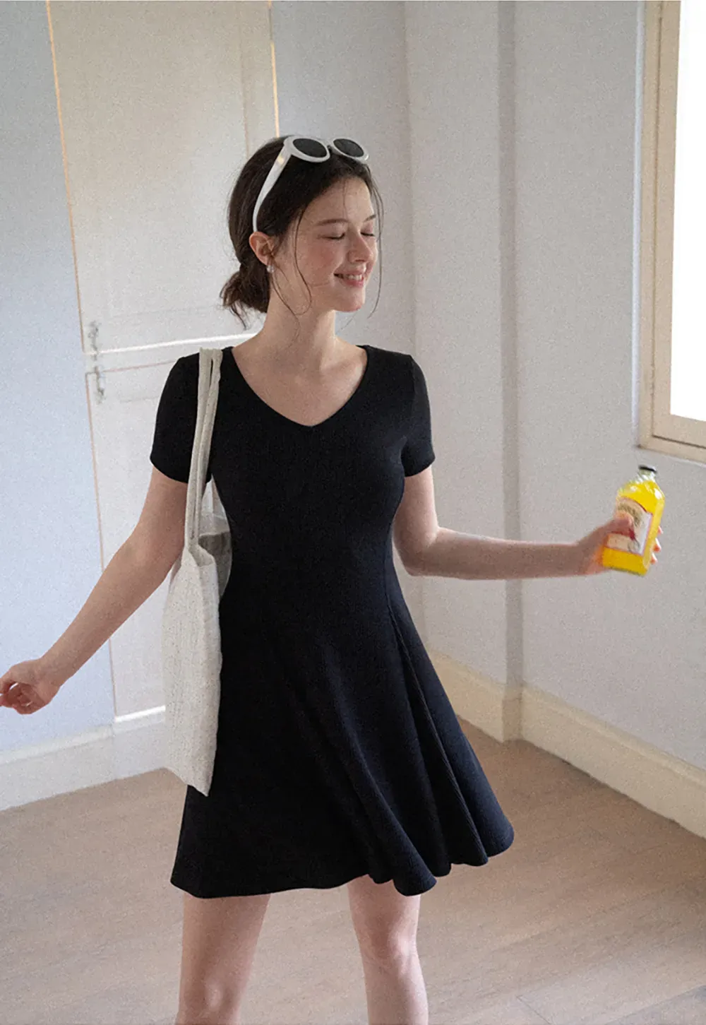 V Neck Short Sleeve A Line Dress